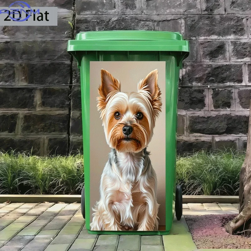 Trash Can Sticker Cute Yorkshire Terrier Themed Design Self-Adhesive Decorative Wallpaper for Kitchen Trash Can Decoration, S