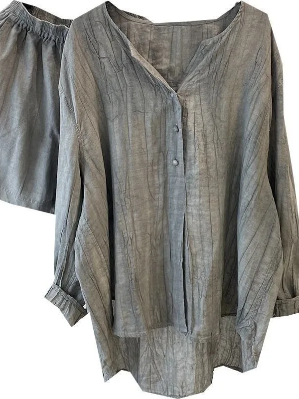 Authentisches Baumwoll-Leinen irt ort Sle ey Zweiteiliges Set mit elastischer Taille, Sommer-Faion-Damenbekleidung, lang, Sve Orts