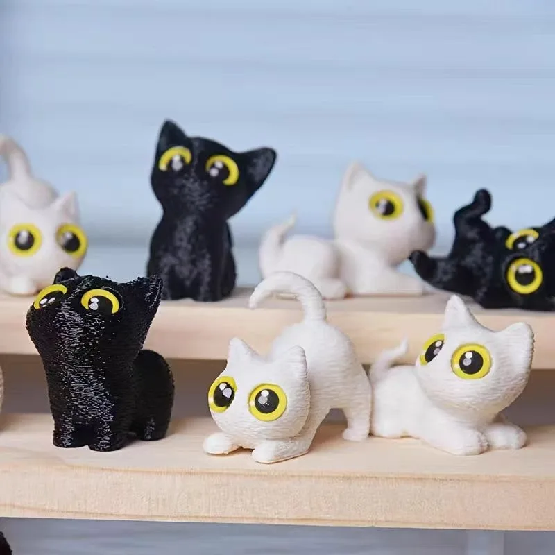 Big eyed cat desktop ornament 3D printed plush material cartoon figurine animal micro mini figurine ornament