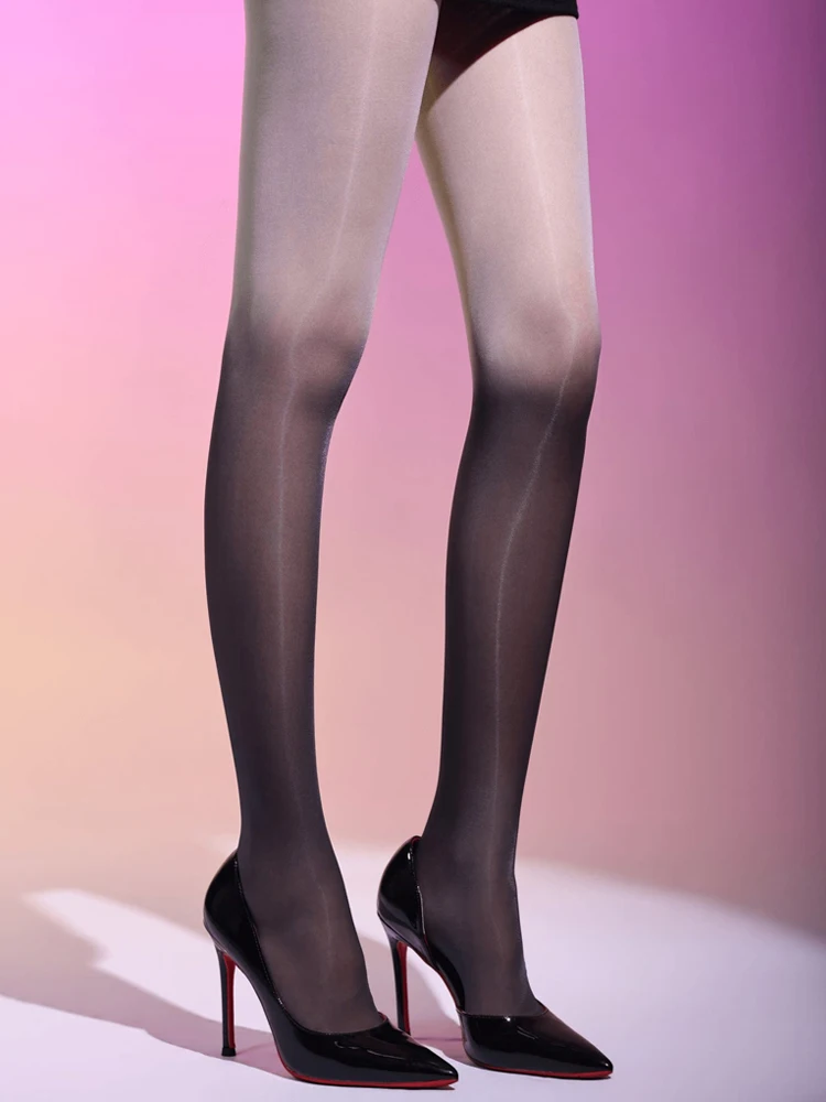 Belamimi Women Ultra Thin 3D Shiny Gradient Color Pantyhose Aurora Seamless Crotch Tights Club Wear Sexy Glossy Stockings
