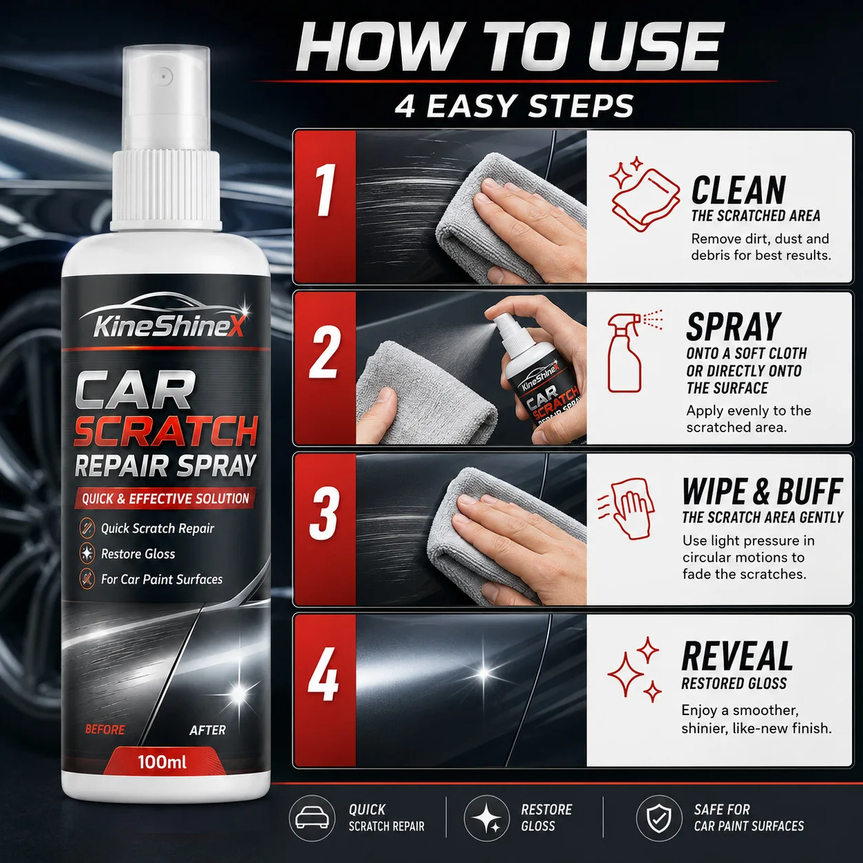 100ml Auto-Kratzer-Reparaturspray, Lackpflege-Politur für leichte Kratzer, Wirbelspuren und Schrammen, Auto-Glanz-Regenerator, 1 Stück/2 Stück Set – Detail 7