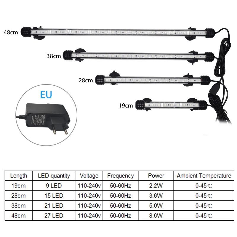 Waterproof RGB Aquarium Light Fish Tank LED Submersible Light Lamp 19-49CM Underwater Aquarium Decor Lamp Lighting 110v-220V