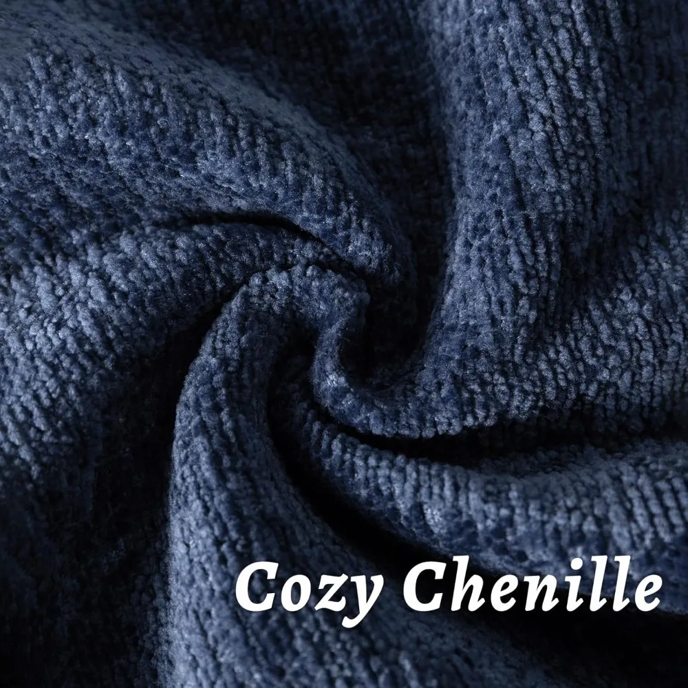 مجموعة من أغطية وسائد رمي الشنيل باللون الأزرق الداكن، مقاس 26 × 26 بوصة، أغطية وسائد مربعة صلبة ناعمة #2