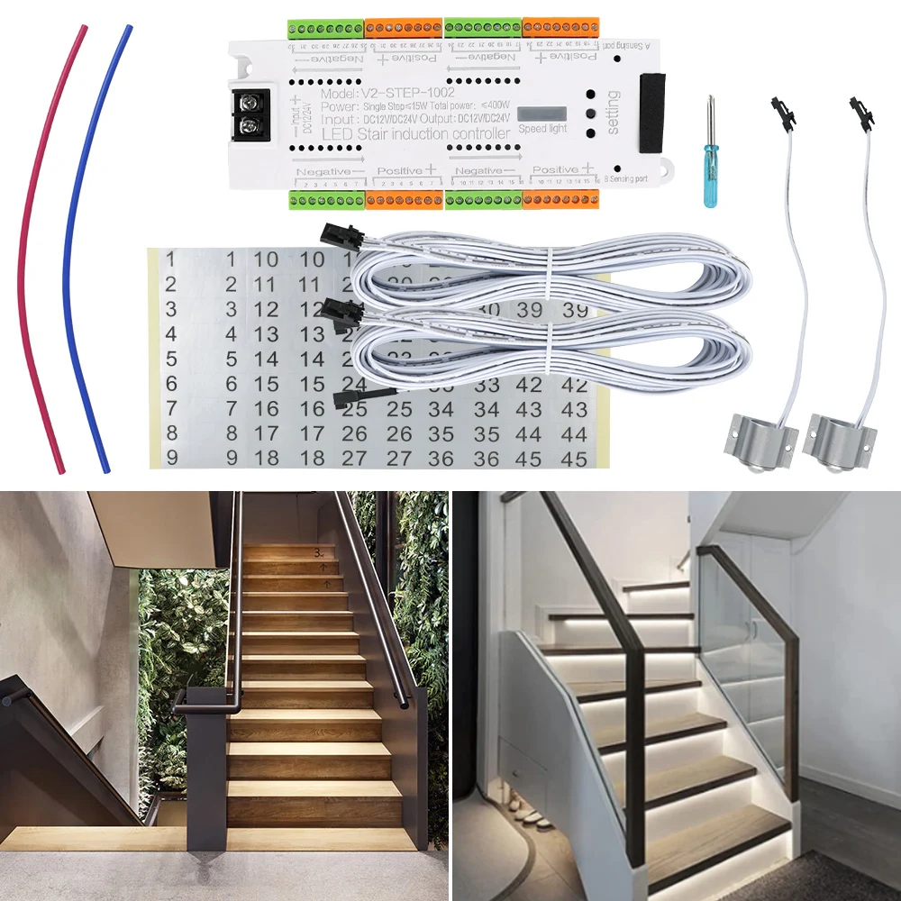 

Stairway Lighting 32 Channels Automatic LED Motion Sensor Stair Light Controller Kit DC 12V 24V For Stairs Flexible Strip