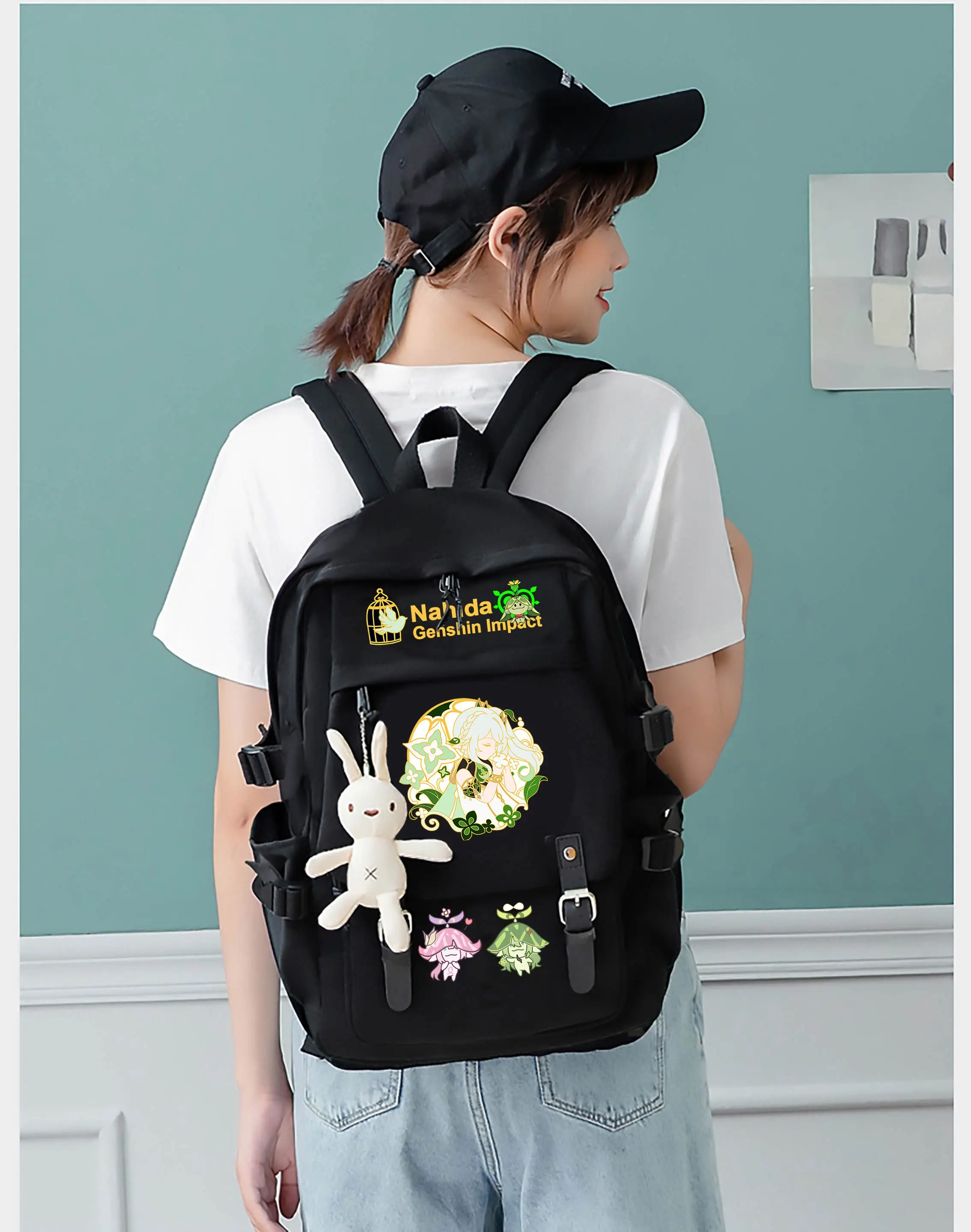 Genshin Impact Nahida Backpack Black Student School Book Bags for Teenage Kids Mochila Travel Bagpack Laptop Shoulder Bags