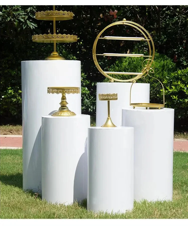 White Cylinder Table Pedestal Stand Decor Cake Plinths Pillars Backdrop for Party Wedding Decorations Holiday