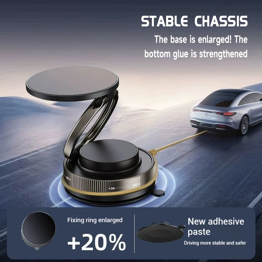 Foldable Dual Ring Car Magnetic Phone Mount360°Rotation Vacuum Suction Ideal For NavigationTranslationCompatible With All Phones