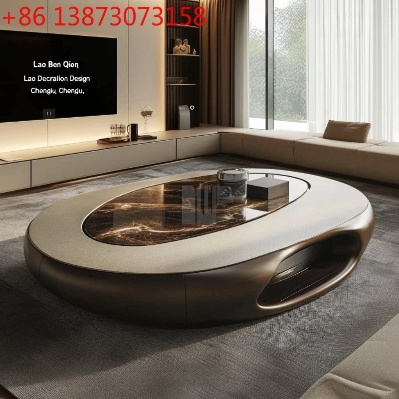High-end Retro Marble Coffee Table Minimalist Living Room Modern Large Apartment Flat Coffee Tables Villa Home Furniture FYCT