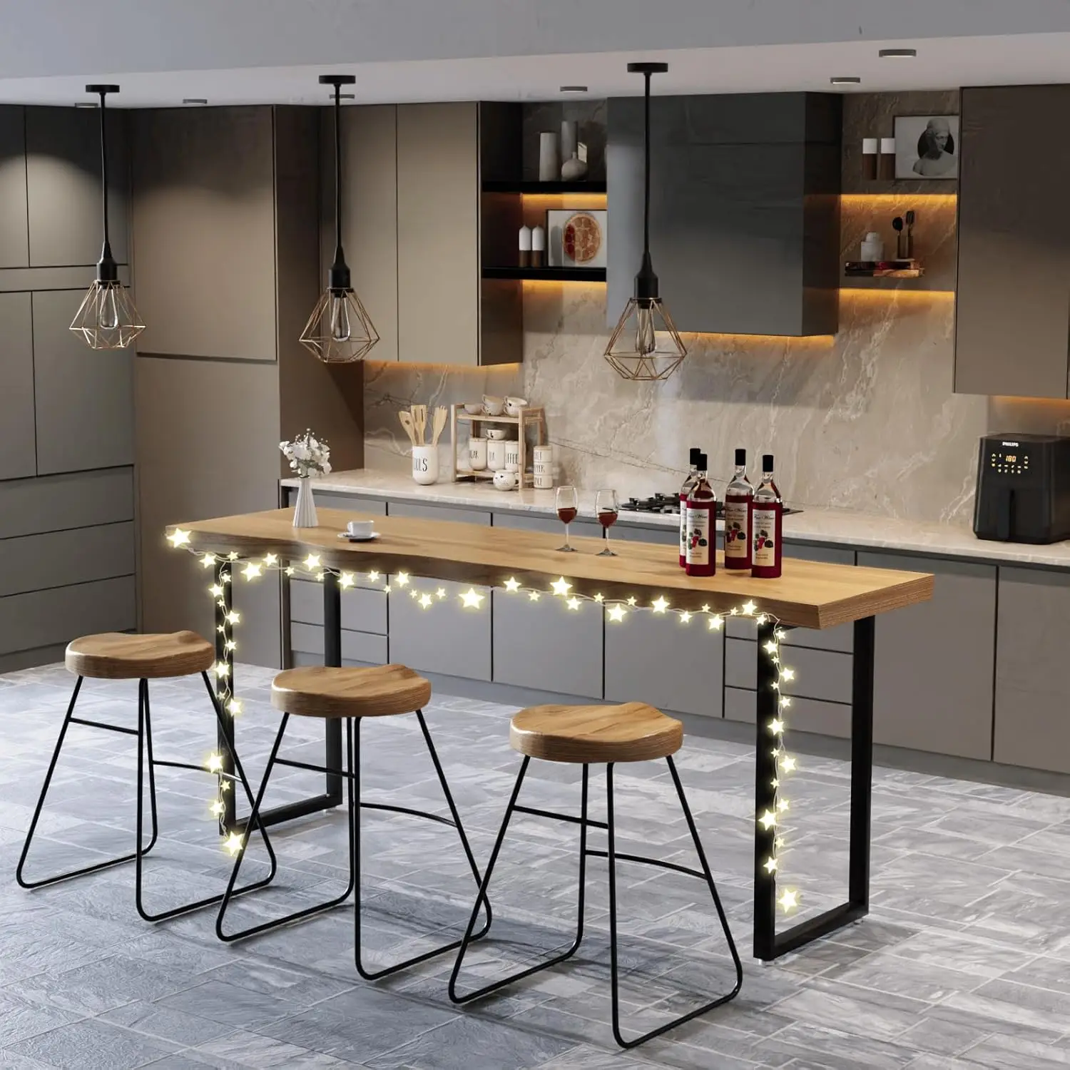 

Прямоугольный барный стол с высотой столешницы до пояса, из массива дерева, с металлическим каркасом, для кухни и столовой, 55 дюймов, на заказ