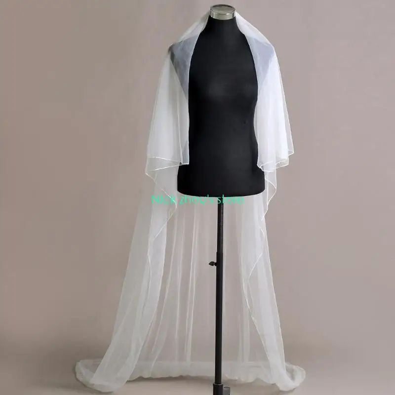 E15E غطاء رأس زفاف من التول خفيف الوزن مع مشط شعر آمن وقابل للتنفس، إكسسوار زفاف طويل باللون الأبيض #5