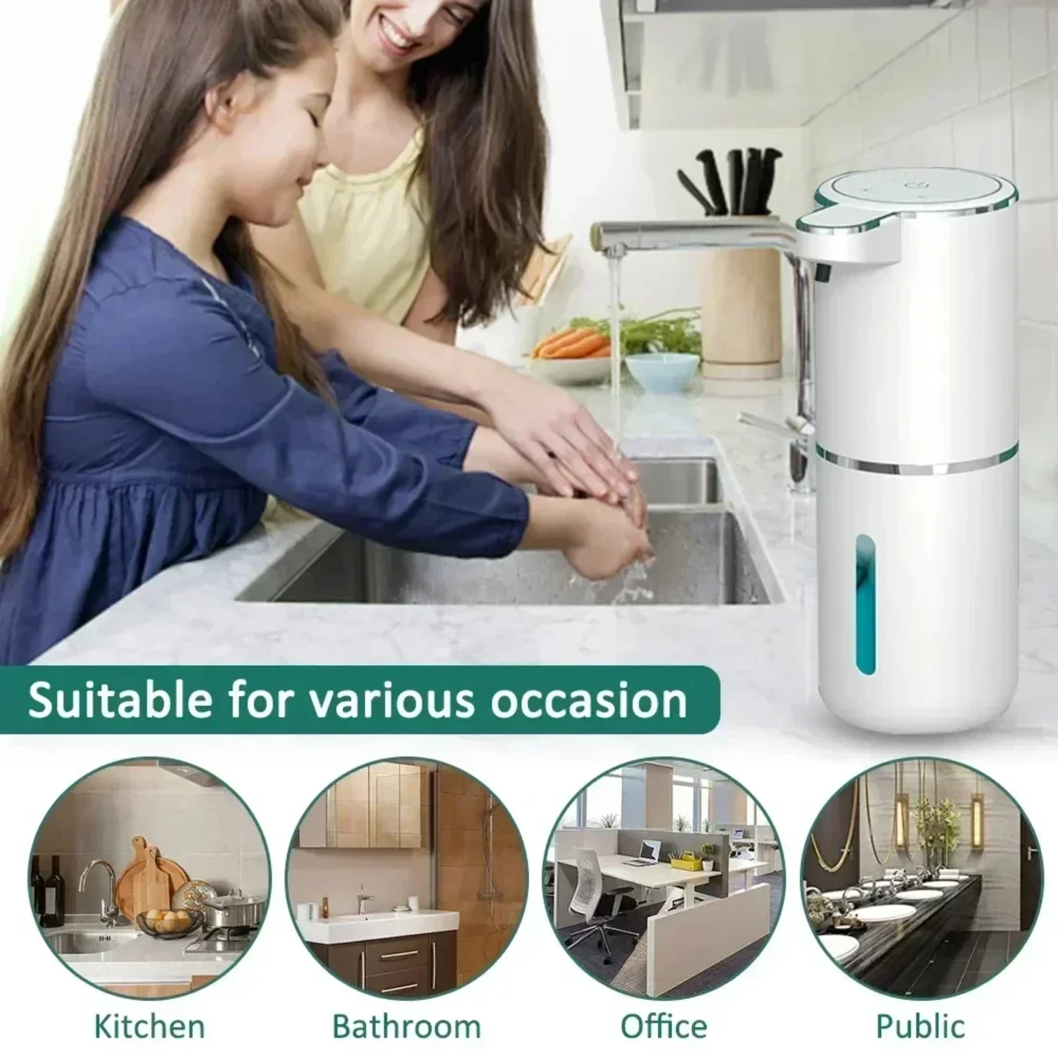 Máquina de lavar as mãos com espuma branca inteligente, Eficiente, Higiênico e Conveniente, Material ABS 380ml, Dispenser P11 com carregamento USB