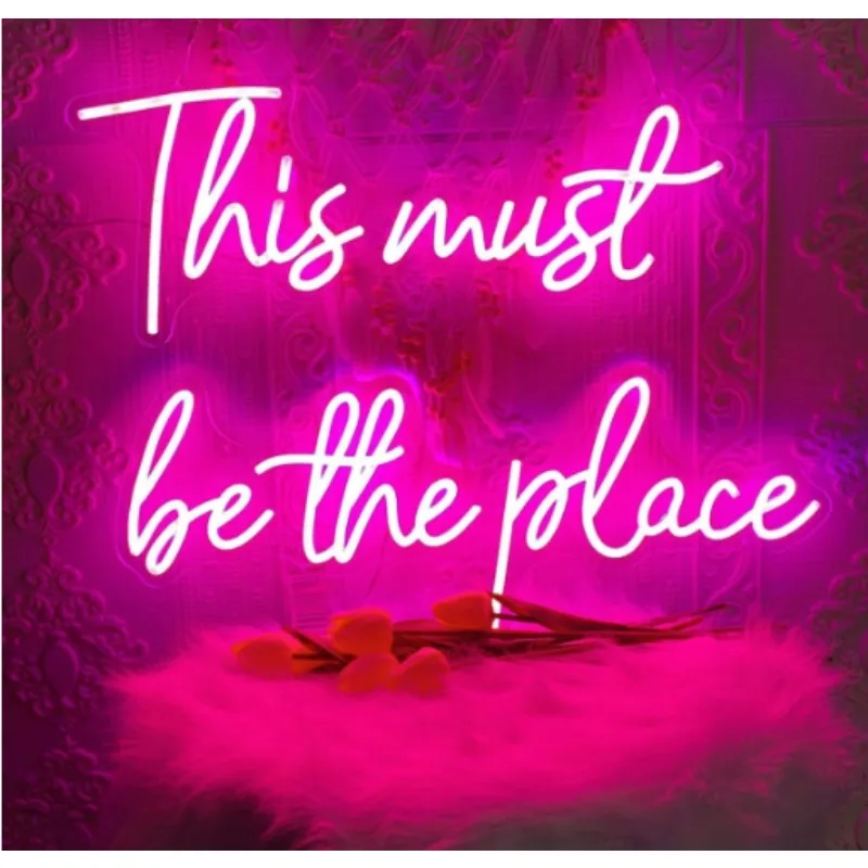 This Must Be The Place Large Bar Office Cafe Party Neon LED Sign Gift for Anniversary Girlfriend 43.7X8 inches Pink 5V USB