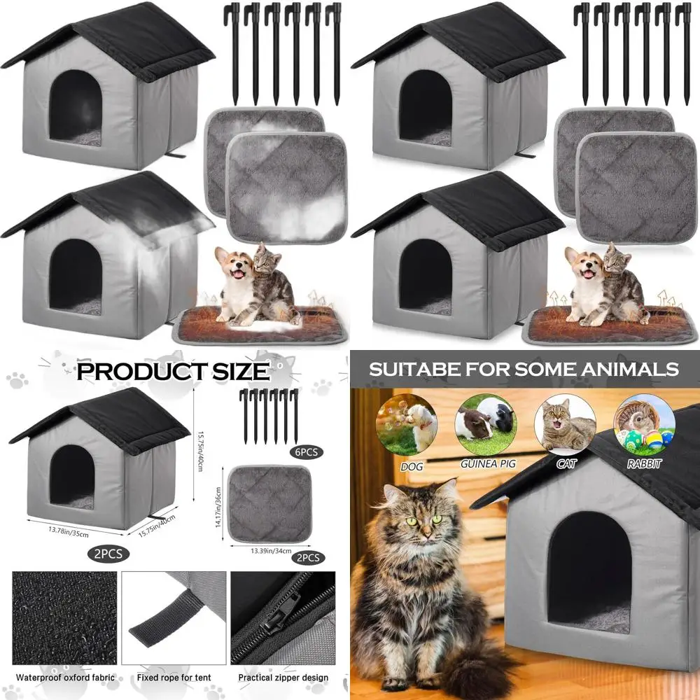 

Dual-Unit Outdoor Cat Shelter with Waterproof Heating Pad for Stray Animals (Black/Gray)