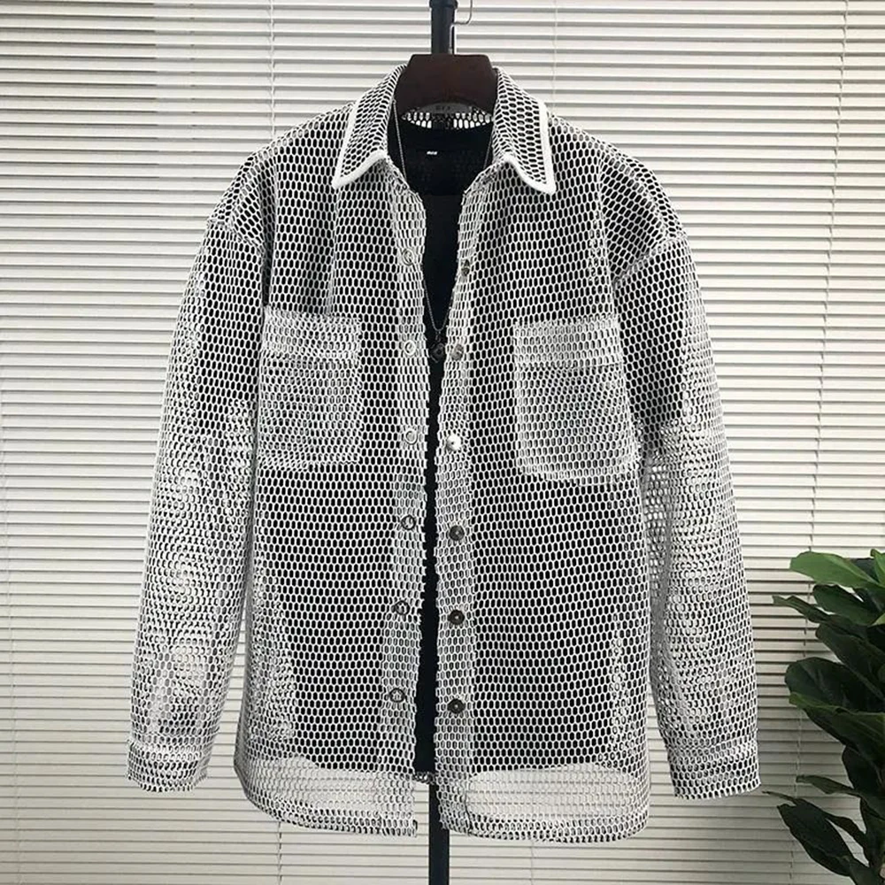 Y2k Casual Mesh Tops for Men Genderless 2024 Spring New Fashion Individuality Loose Versatile Streetwear Retro Shirts Unisex