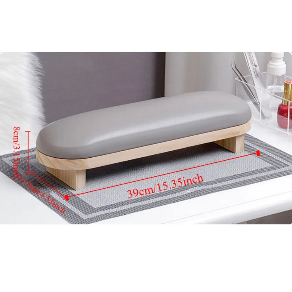 Non-slip Manicure Hand Pillow PU Leather Detachable Nail Art Hand Cushion Waterproof Wood Stand Manicure Table Mat Salon Tool
