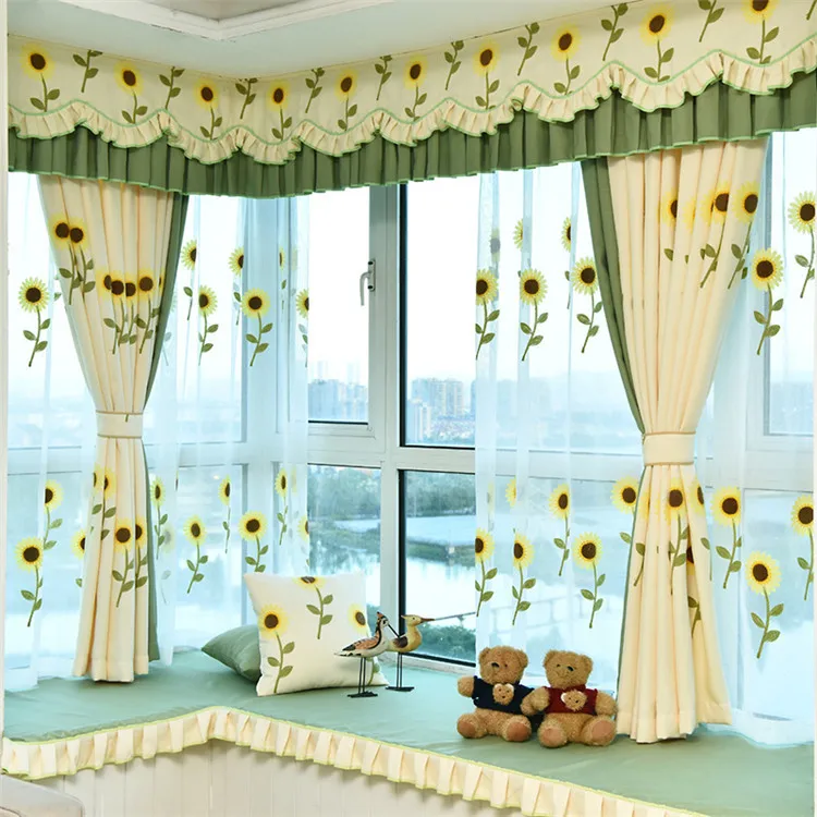 

Velvet Linen Embroidered Towel Embroidered Sunflower Curtains Bedroom Living Room Bay Window Balcony Study Fresh