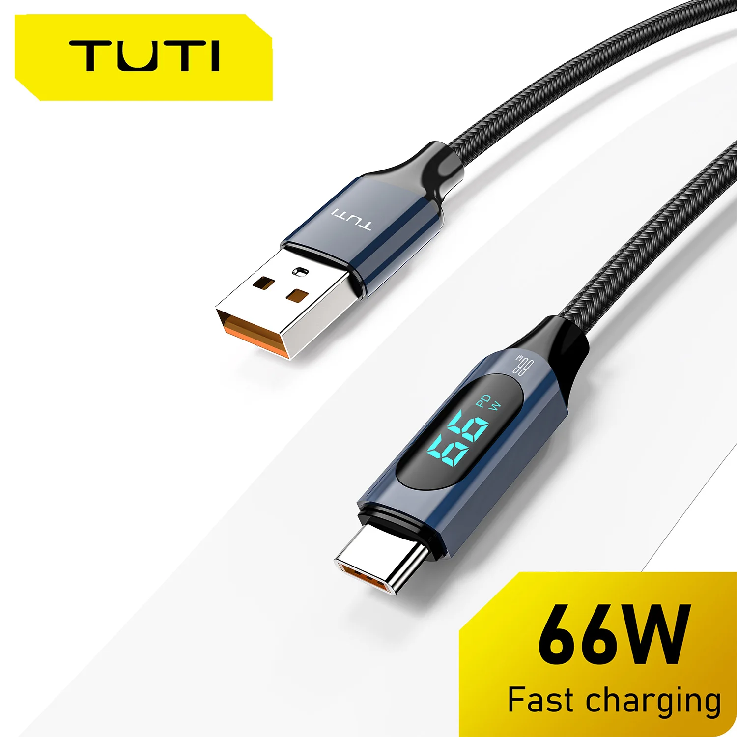 TUTI 66 W USB A auf Typ C Nylon geflochtenes Ladekabel für iPhone 15/15 Plus/15 Pro Max, Samsung