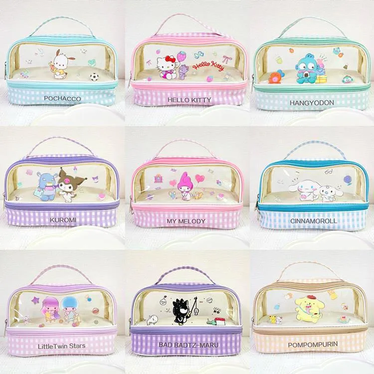 4pcs/lot Sanrio Kuromi Melody Pochacco Pencil Case Portable Transparent Pencil Box Stationery Pen Bag Stationery School Supplies