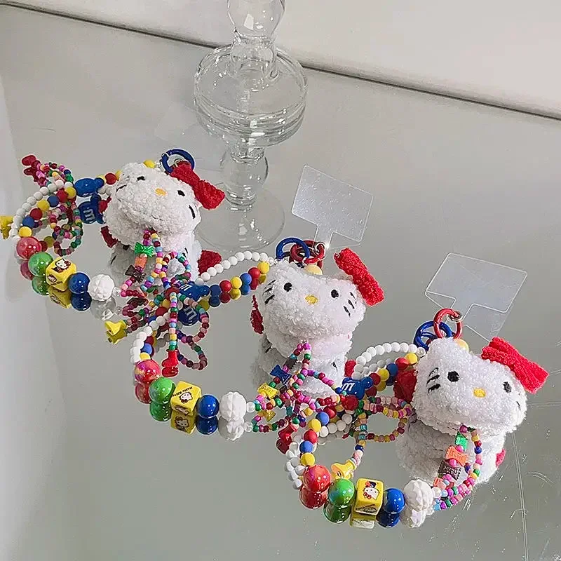 

Sanrio Miniso Hello Kitty Colorful Beaded Cartoon Hanging Chain Keychain Phone Strap Wrist Strap Backpack Pendant Girl Gifts