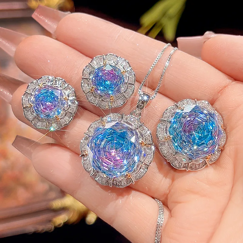 

Jewelry set with gold-plated rose cut gradient color, elegant and light luxury style for women, 16-10mm