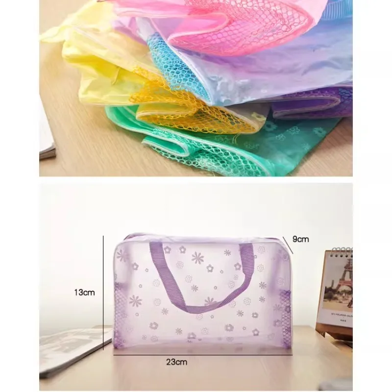 Waterproof PVC Cosmetic Storage Bag for Women Floral Transparent Wash Bag Creative Home Outing Travelling Bath Bags 파우치