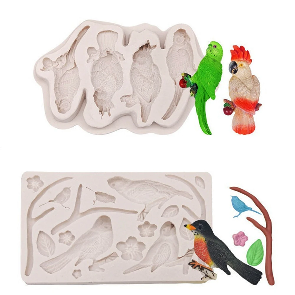 Bird Silicone Fondant Mold Tropical Forest Bird Flock Parrot Sugarcraft Chocolate Candy Cake Decoration Baking Mould DIY