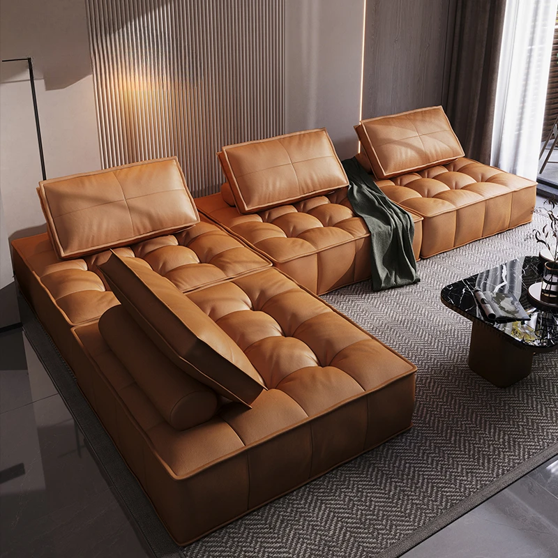 Italian minimalist sofa first layer cowhide modern square combination down nappa leather INS single