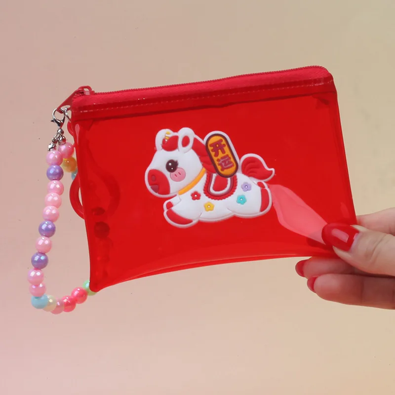 

PVC Clear Mini Coin Purse Cute New Year of the Horse Bag Waterproof Change Key Cosmetic Storage Makeup Bag Children's Small Gift