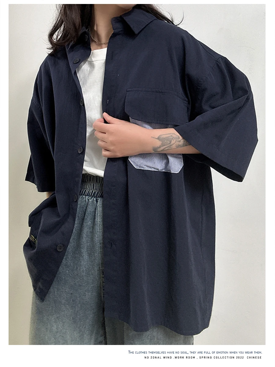 

Ретро-куртка из хлопка с коротким рукавом, свободного кроя, женская, тонкая верхняя одежда, повседневная летняя рабочая одежда в американском и японском стиле