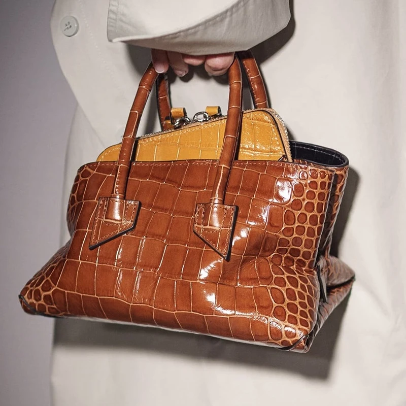 

Luxury Crocodile Embossed Texture Asymmetric Top Handle Handbag,Commuter Everyday Shoulder Bag,Women Large Capacity Tote Bag