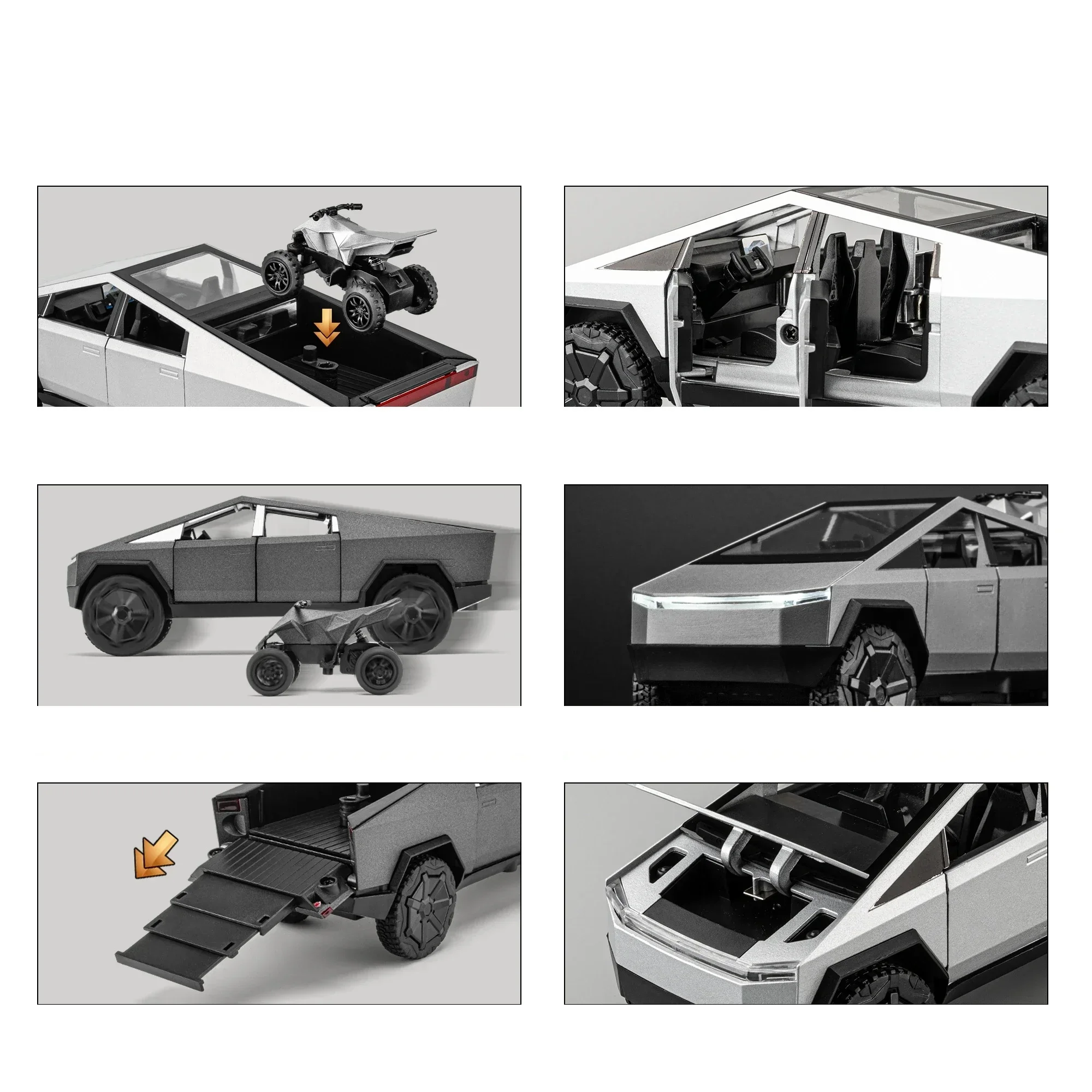 1/32 Tesla Cybertruck Pickup Model S Model X Model Y Toy Car Diecast Metal Off Road Collection Pull Back Sound Light Gift Boy