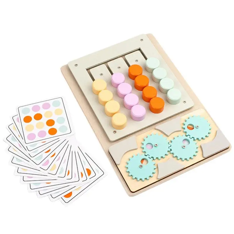 Montessori Learning Toys Slide Puzzle Color Matching Brain Teasers Educational Supplies With 12 Cards Logic Game Wood Toys