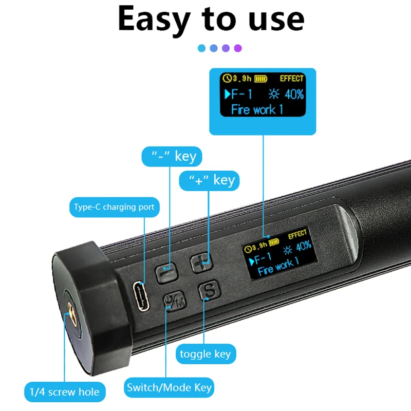 Fotopro FS15 RGB Tube Light batteria e magnete integrati con luce Video a LED a vite da 1/4 ''per l'illuminazione di prodotti fotografici da Studio