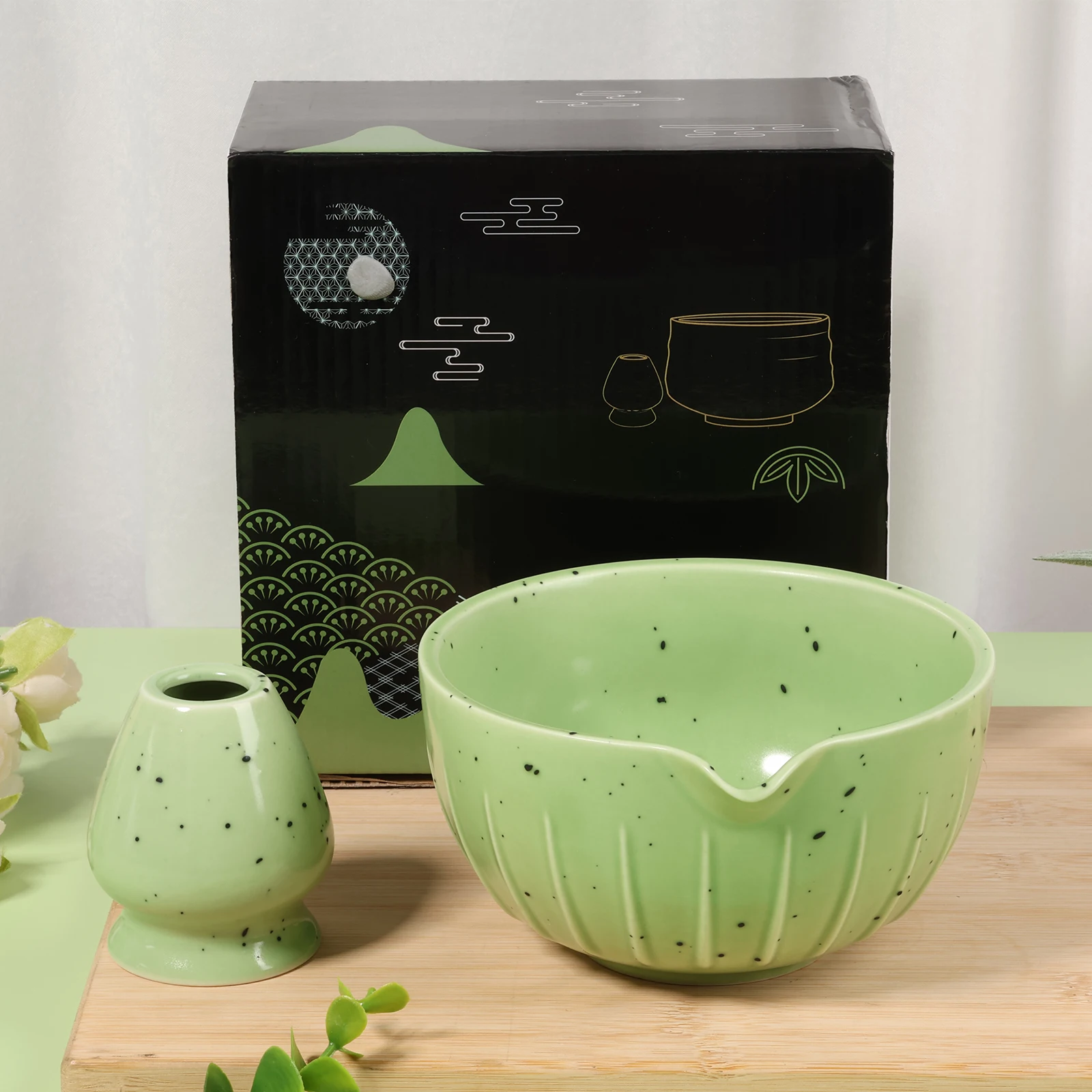 

2pcs Matcha Bowl Jar Tea Set Professional Matcha Tool Japanese Household Traditional Matcha Whisk Holder for Birthday Gifts