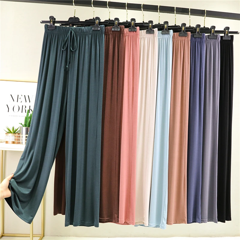High Waist Modal Wide Leg Pants Women's Pure Color Drapey Casual Spring Summer Thin Loose Long Floor Length Trousers