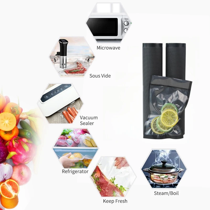 Foodsaver Black Mesh Vacuum seal rolls, Heavy Duty food packaing Roll bag 11X50, 8X50, 6X50, 20x600 Kitchen Accessories