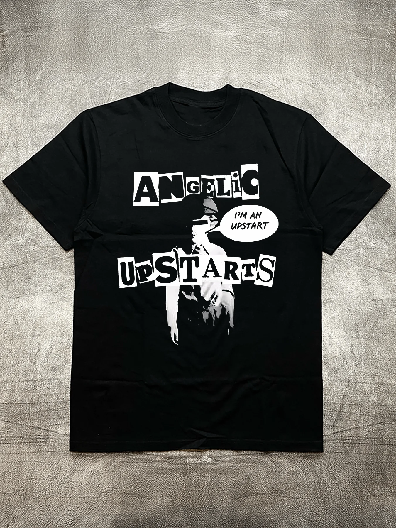 Trendy Text and Figure Print 200g Cotton Men's Black Short - Sleeve T - Shirt