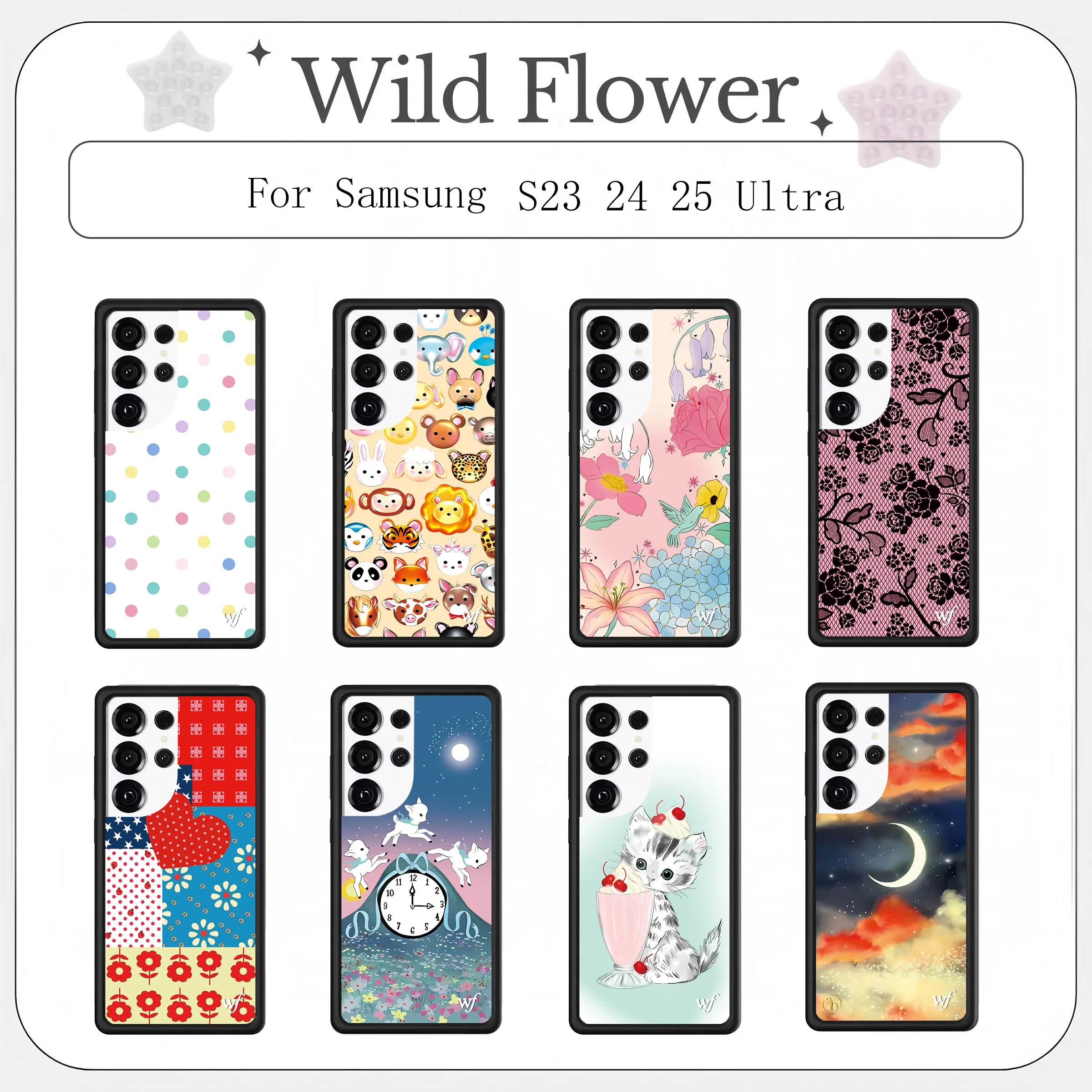 

WildFlower Cute Cartoon Print Shockproof Phone Case For Samsung Galaxy S23 S24 S25 Ultra Protective Cover