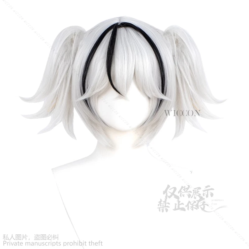 Wuthering موجات تشون الرسمية شعر مستعار تأثيري مجموعة أسود أبيض ذيل حصان مزدوج مع كاميليا دبابيس الشعر أقراط 2025 أنيمي المعرض