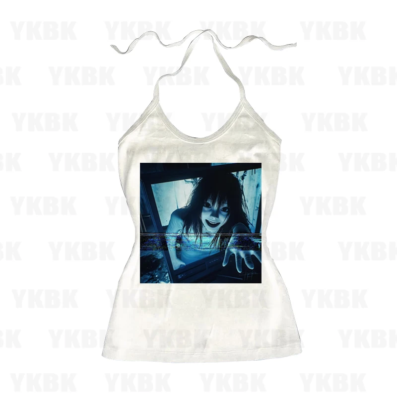 

Готическая милая женская одежда с узором для девочек, укороченные топы в стиле ретро, Harajuku, детская майка, уличная одежда, модный жилет с принтом в стиле Y2k, лето 2000-х годов