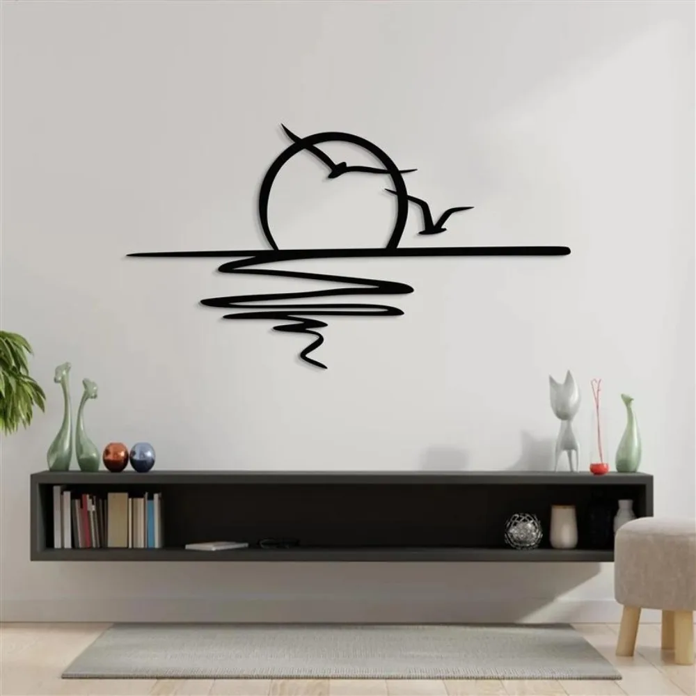 CIFBUY Iron Wall Art Metal Sculpture Rustproof Sunrise Seagull Hanging Plaque Coastal Home Decor Ornament Weather Resistant
