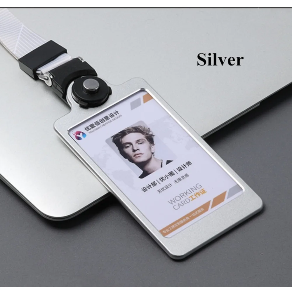 Aluminum Luggage Tags Card Holder Travel Identification Name Tags Business ID Badge Card Holder With Lanyard