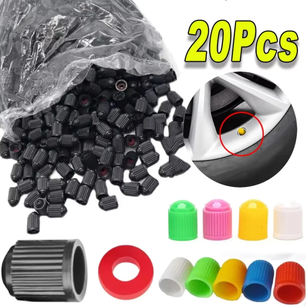 20Pcs Colorful Valve Cover For Car Tires Motorcycle Bicycle Tire Inflator Dust Cap With Seal Plastic Material Auto Parts