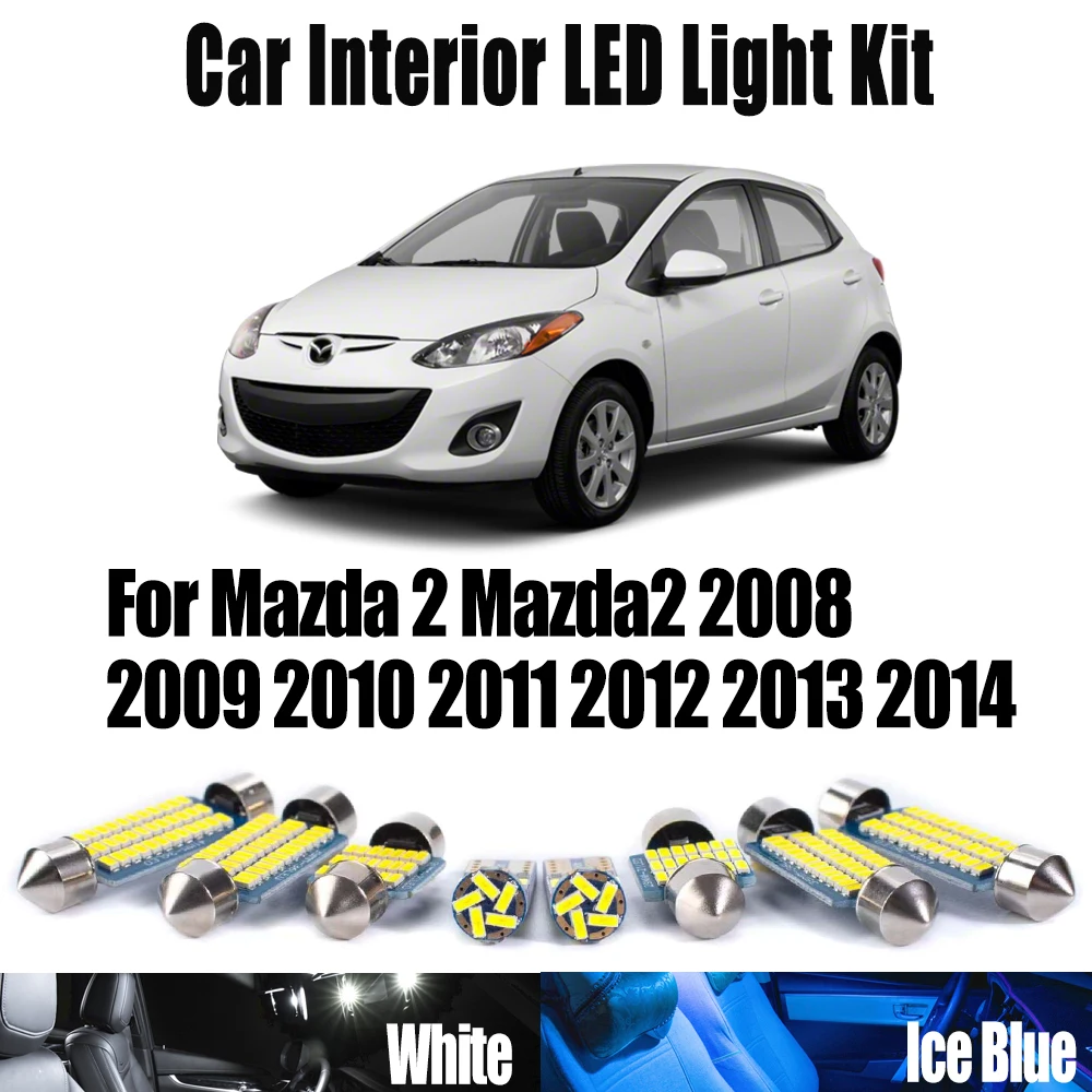 

Комплект светодиодных фонарей, 9 шт., автомобильные аксессуары для Mazda 2 Mazda2 2008 2009 2010 2011 2012 2013 2014 Canbus без ошибок, внутренняя карта багажника, купол