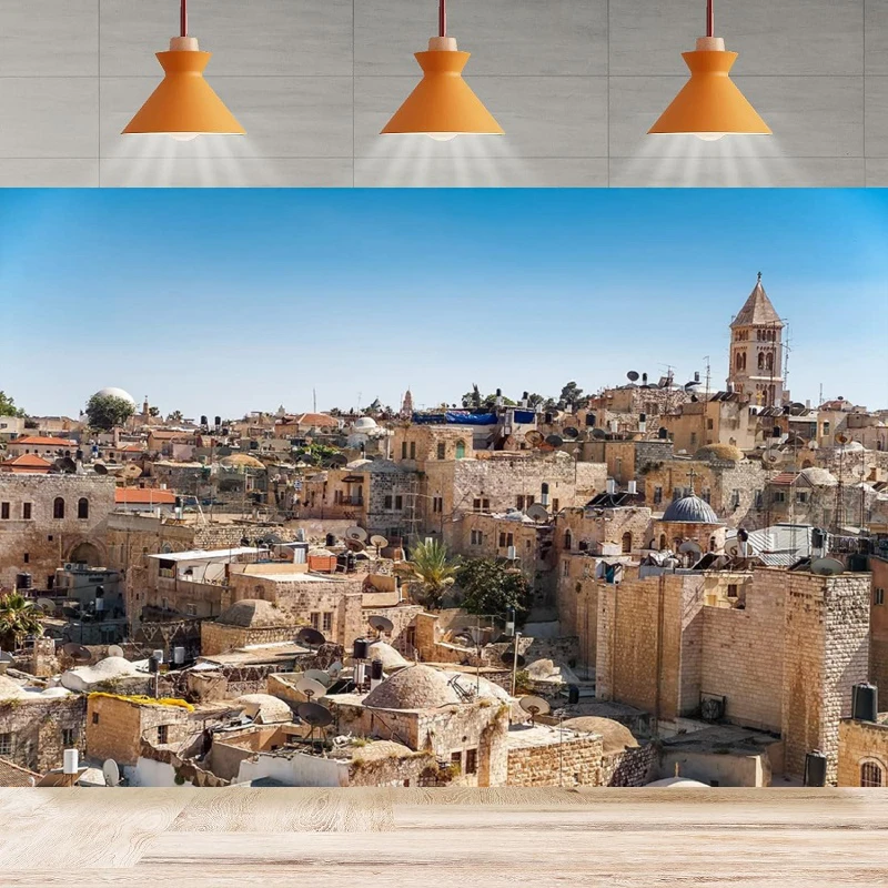 Photography Background Jerusalem Cityscape Mosque Church City Skyline Ancient Houses Buildings Israel Party Backdrop Wall Banner