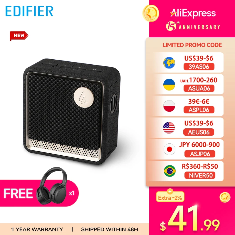 Edifier ES20 Portable Bluetooth Speaker Wireless Speaker IP67 Waterproof Light Effects Outdoor Speakers Deep Bass with Mic