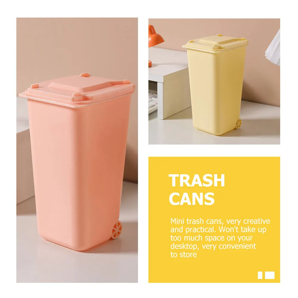 4Pcs Desktop Trash Can Mini Garbage Bin with Lid Clamshell Design for Office Desk Organizer Pencil Holder Tabletop Recycling