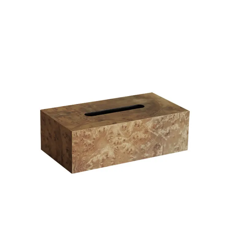 New Chinese retro wood grain tissue box desktop decoration paper box decoration