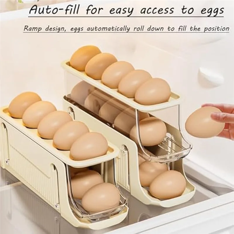 AB15-3 Tier Foldable Egg Holders,Rolling Egg Holder For Refrigerator,Automatic Rolling Egg Storage Tray,Egg Tray
