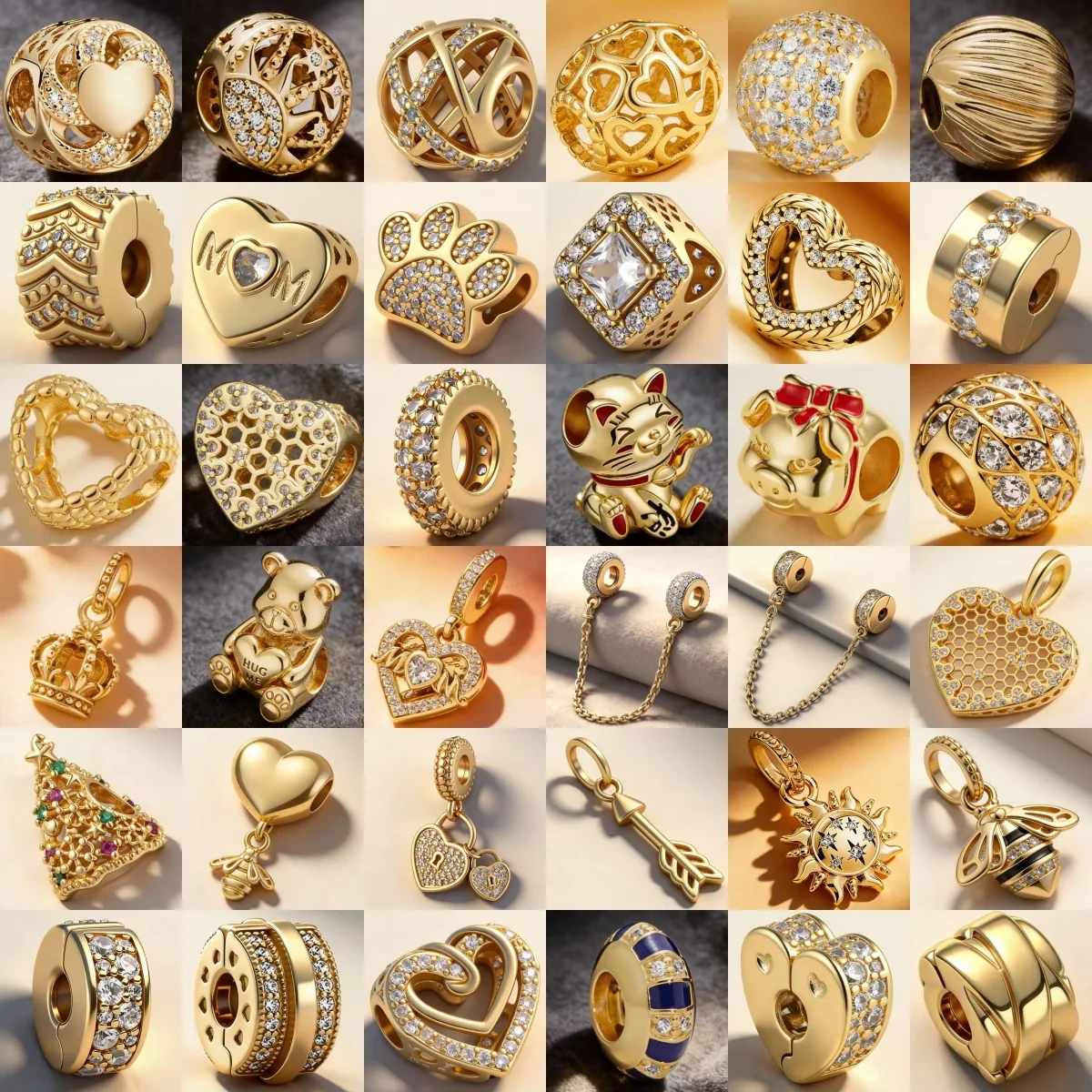 

2026Hot Selling 925Silver Gold Series Zircon Safety Chain Bee Sun Christmas Tree Charm Bracelet Necklace DIY High Luxury Jewelry